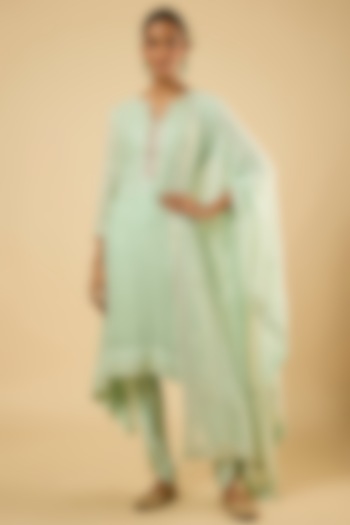 Mint Green Georgette Sequins Embroidered Kurta Set by Dori & Co. at Pernia's Pop Up Shop