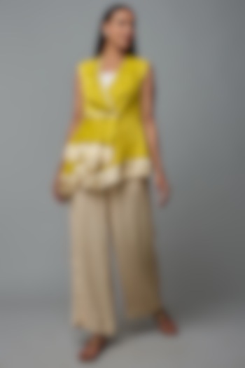 Beige Crepe Satin Co-Ord Set by Blue Lotus at Pernia's Pop Up Shop