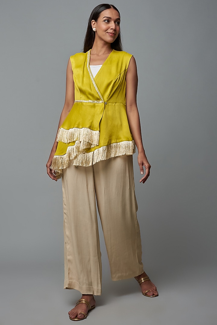 Beige Crepe Satin Co-Ord Set by Blue Lotus at Pernia's Pop Up Shop