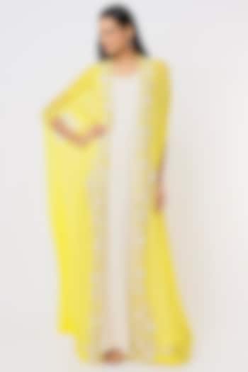 Yellow Embroidered Jacket Dress by Blue Lotus