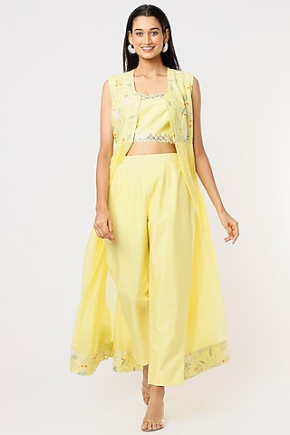 Yellow Embroidered Jacket Set by Blue Lotus