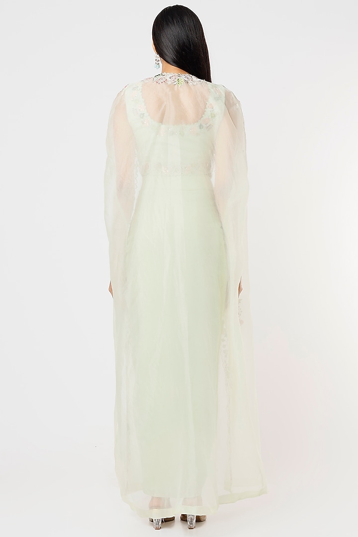 Mint Organza Zardosi Embroidered Cape Set by Blue Lotus at Pernia's Pop Up Shop