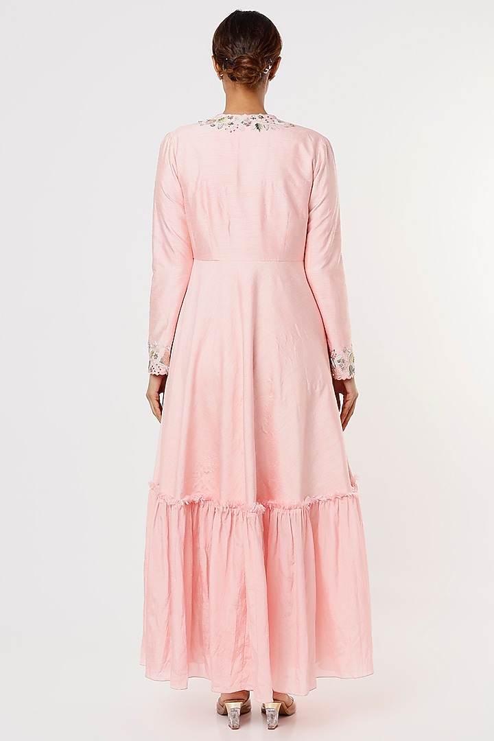 Light Pink Chennur Silk Zardosi Embroidered Jacket Set by Blue Lotus at Pernia's Pop Up Shop
