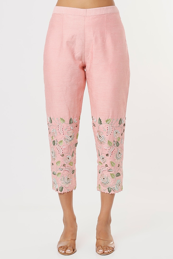 Light Pink Chennur Silk Zardosi Embroidered Jacket Set by Blue Lotus at Pernia's Pop Up Shop