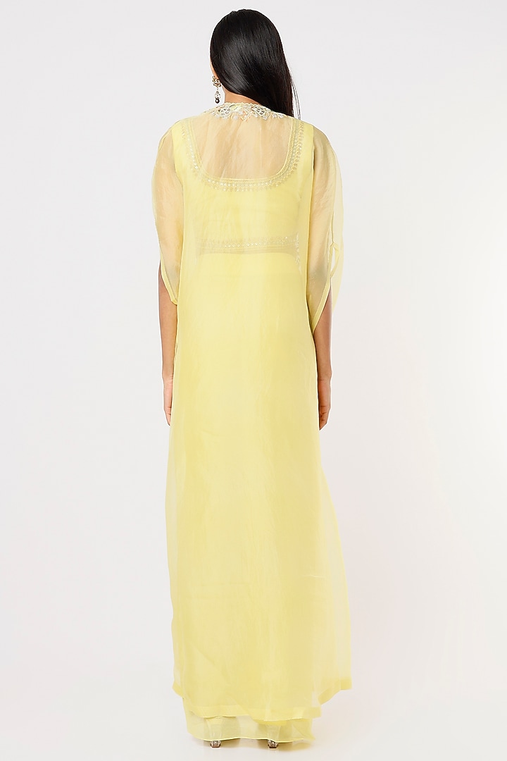 Yellow Organza Sequin Embroidered Cape Set by Blue Lotus at Pernia's Pop Up Shop