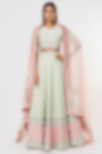 Mint Embroidered Wedding Lehenga Set by Blue Lotus at Pernia's Pop Up Shop