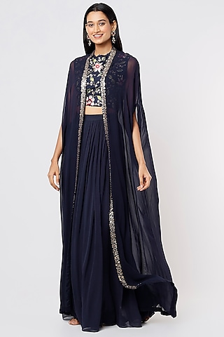 Blue Georgette Skirt Set  by Blue Lotus