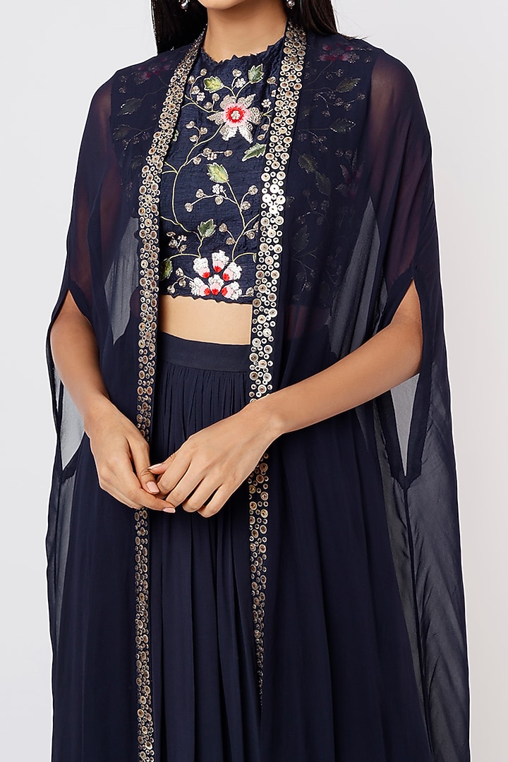 Blue Georgette Skirt Set by Blue Lotus at Pernia's Pop Up Shop