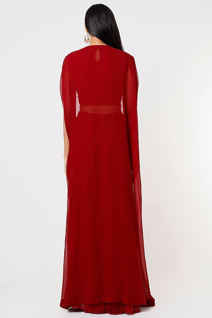 Red Georgette Palazzo Pant Set by Blue Lotus at Pernia's Pop Up Shop