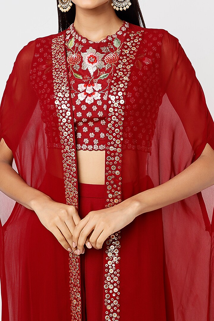 Red Georgette Palazzo Pant Set by Blue Lotus at Pernia's Pop Up Shop