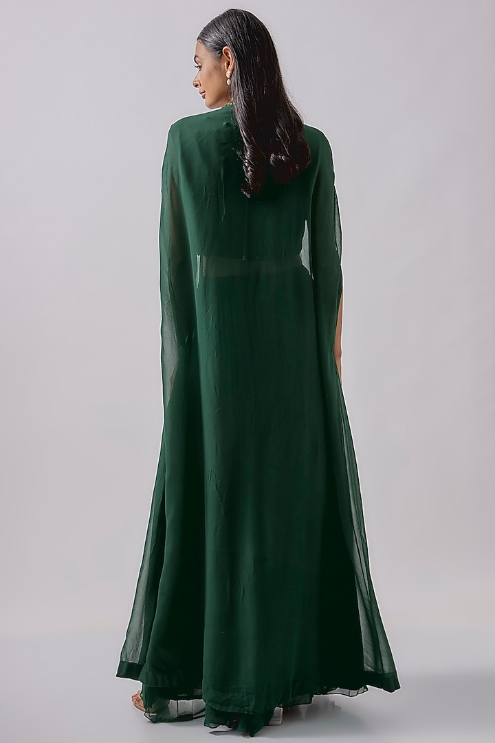 Green Georgette Palazzo Pant Set  by Blue Lotus at Pernia's Pop Up Shop