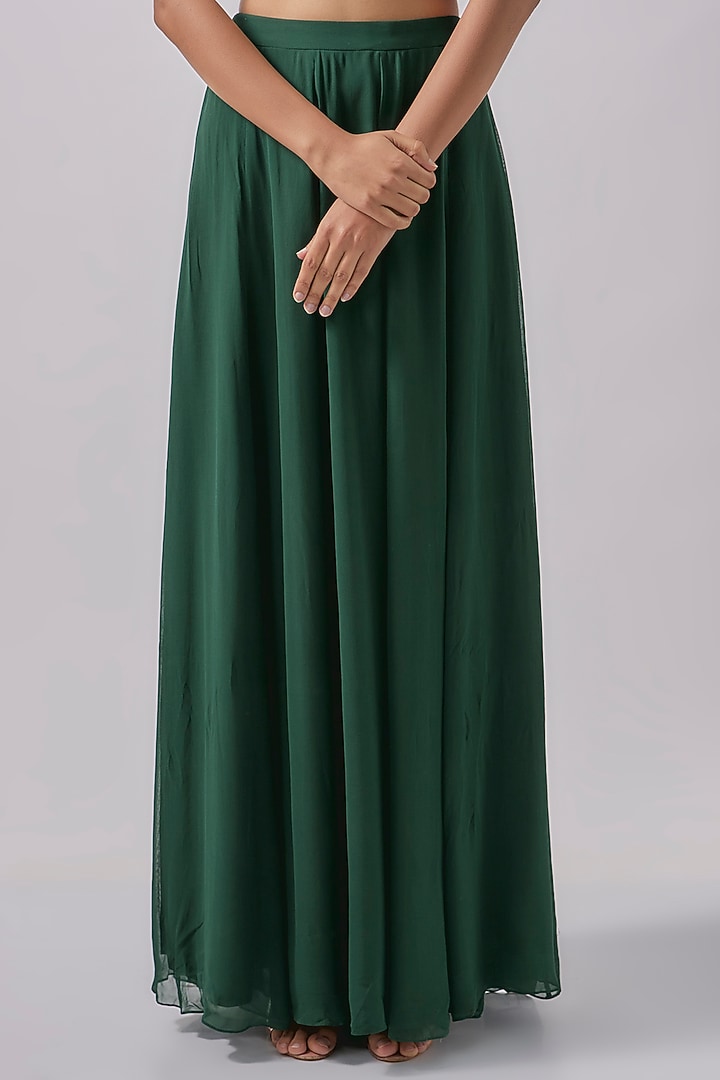 Green Georgette Palazzo Pant Set  by Blue Lotus at Pernia's Pop Up Shop