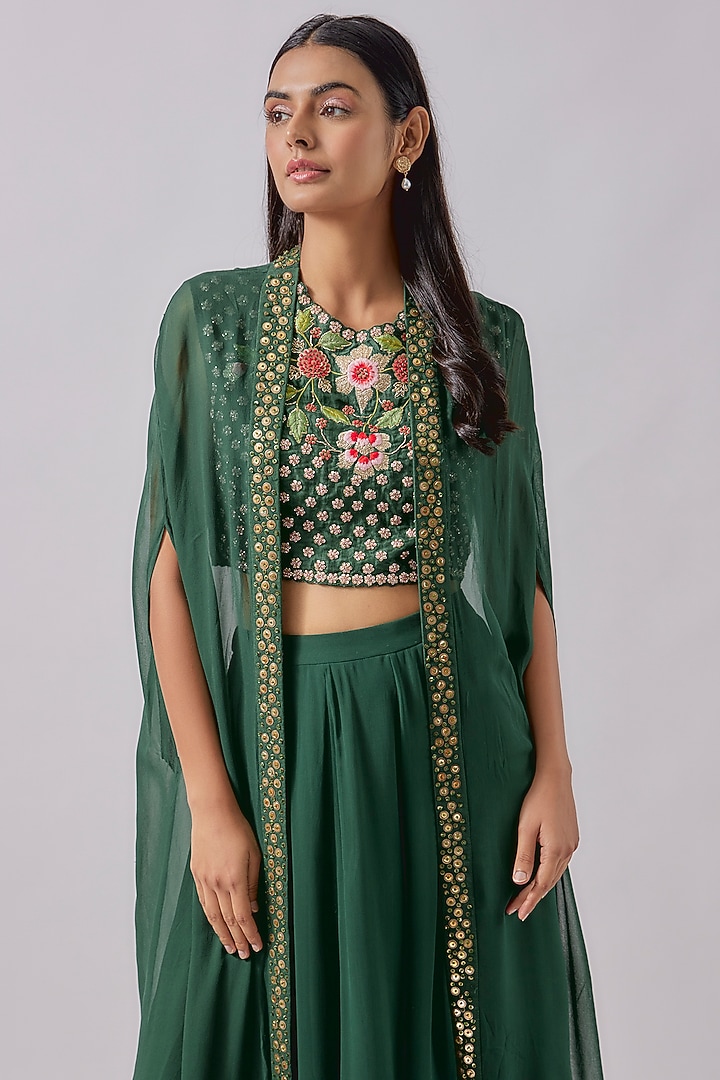 Green Georgette Palazzo Pant Set  by Blue Lotus at Pernia's Pop Up Shop