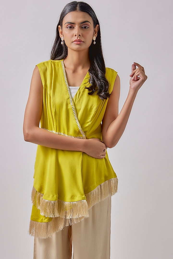  Beige Crepe Pant Set by Blue Lotus at Pernia's Pop Up Shop
