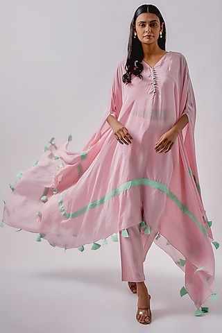 Pink Crepe Kaftan Set by Blue Lotus