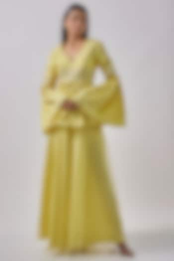 Yellow Organza Silk Pant Set by Blue Lotus at Pernia's Pop Up Shop