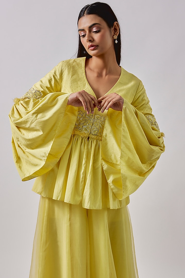 Yellow Organza Silk Pant Set by Blue Lotus at Pernia's Pop Up Shop