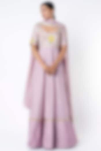 Lavender Embroidered Wedding Anarkali Set by Blue Lotus at Pernia's Pop Up Shop