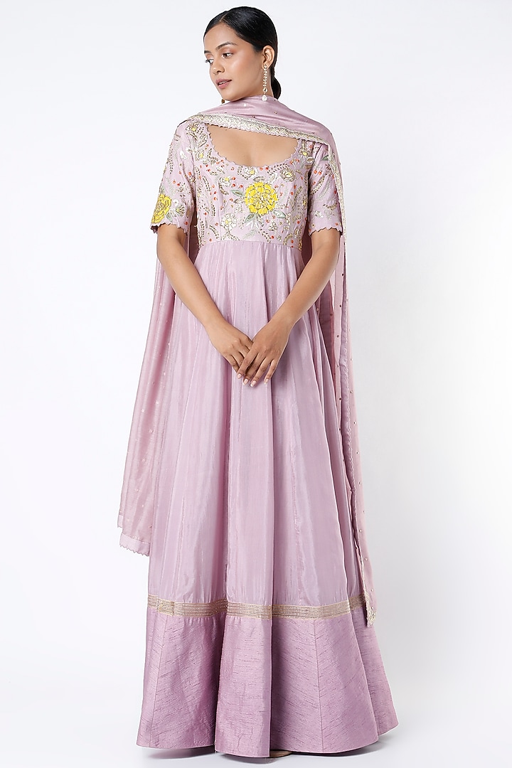 Lavender Embroidered Wedding Anarkali Set by Blue Lotus at Pernia's Pop Up Shop