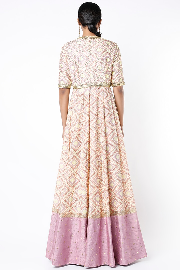 Lavender Printed &  Embroidered Wedding Anarkali Set by Blue Lotus at Pernia's Pop Up Shop