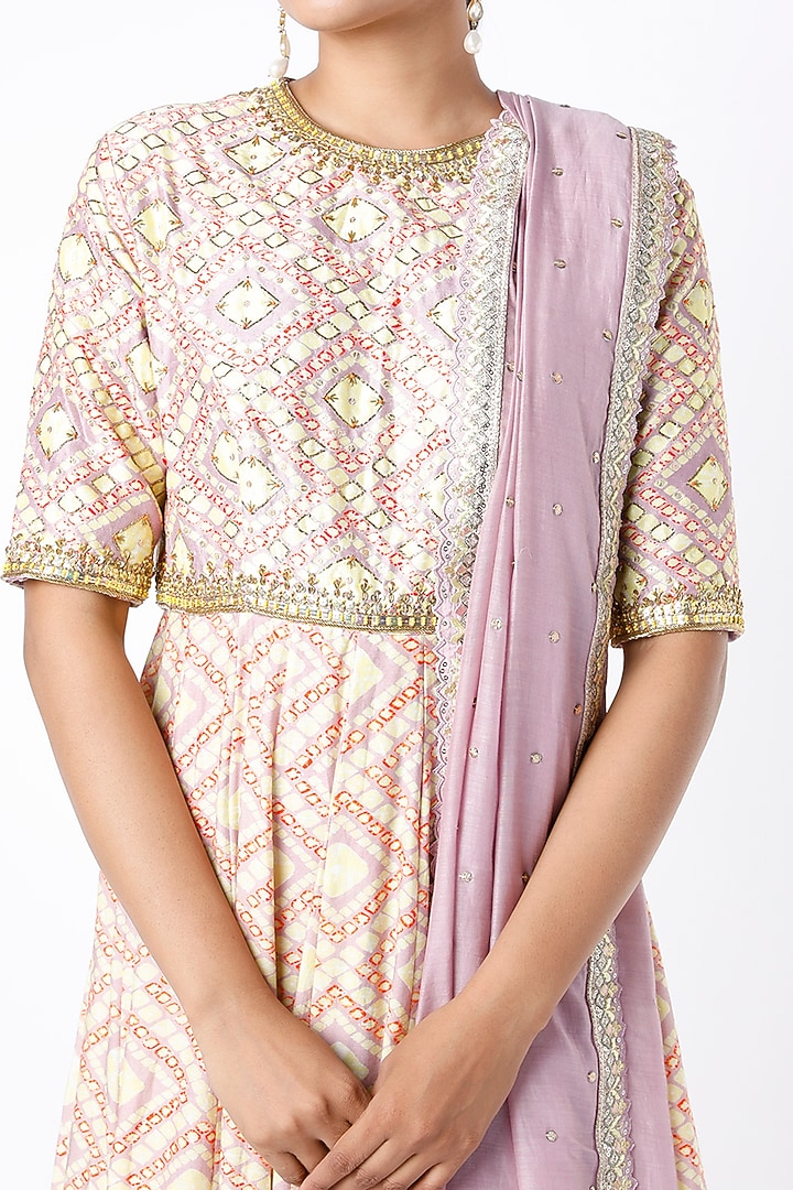 Lavender Printed &  Embroidered Wedding Anarkali Set by Blue Lotus at Pernia's Pop Up Shop