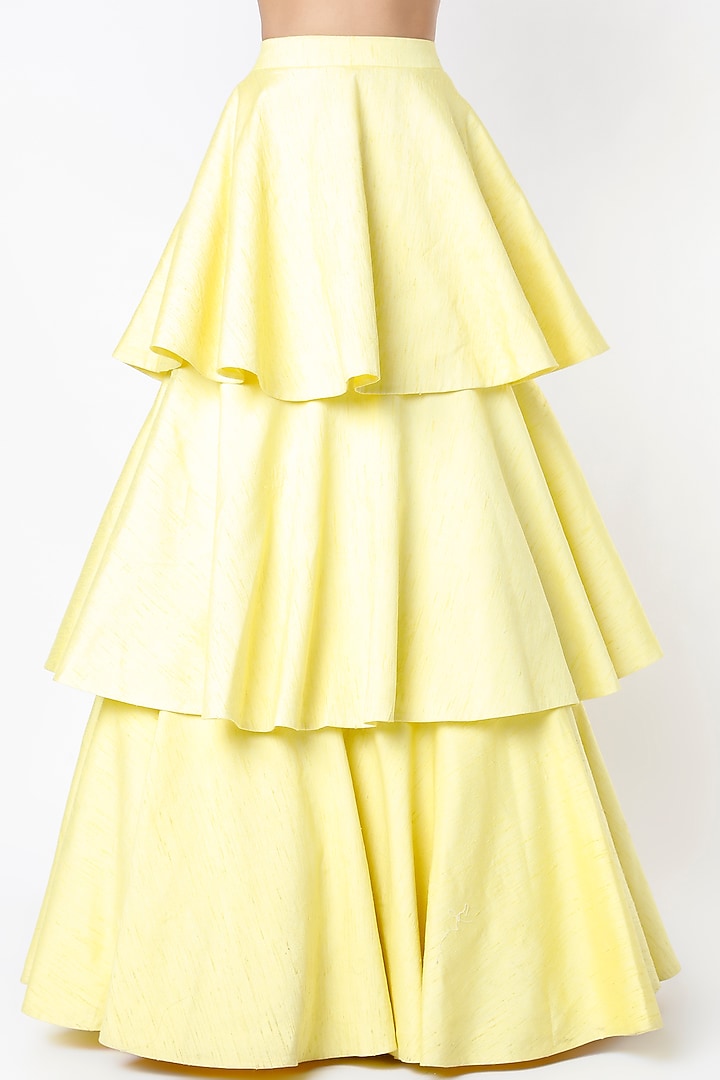 Yellow Raw Silk Layered Wedding Lehenga Set by Blue Lotus at Pernia's Pop Up Shop