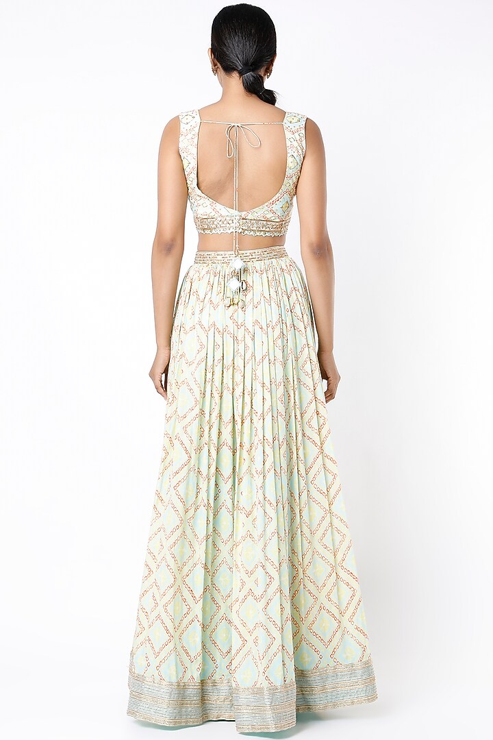 Light Blue Printed & Embroidered Wedding Lehenga Set by Blue Lotus at Pernia's Pop Up Shop