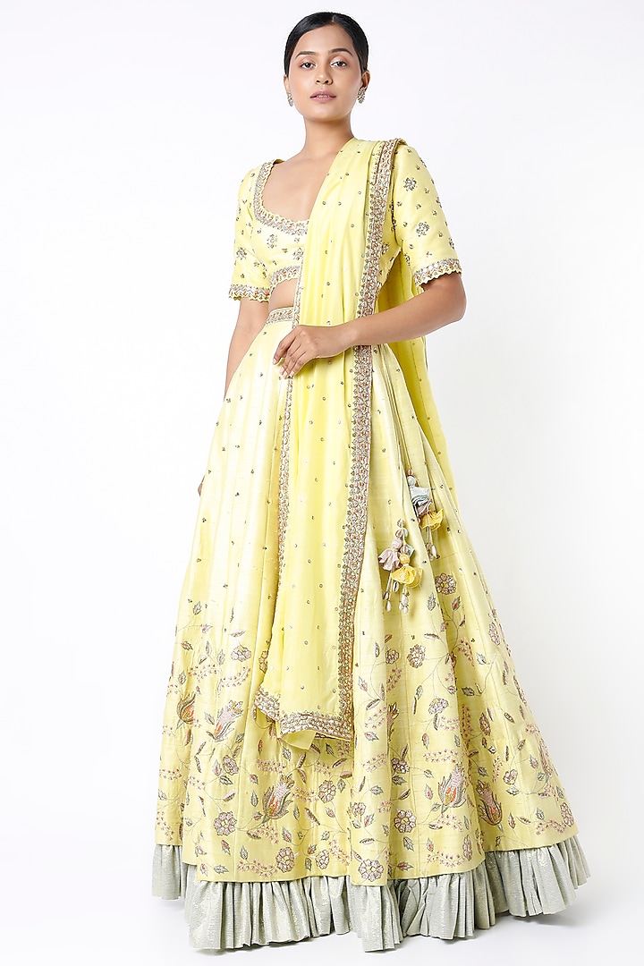 Yellow Zardosi Embroidered Wedding Lehenga Set by Blue Lotus at Pernia's Pop Up Shop