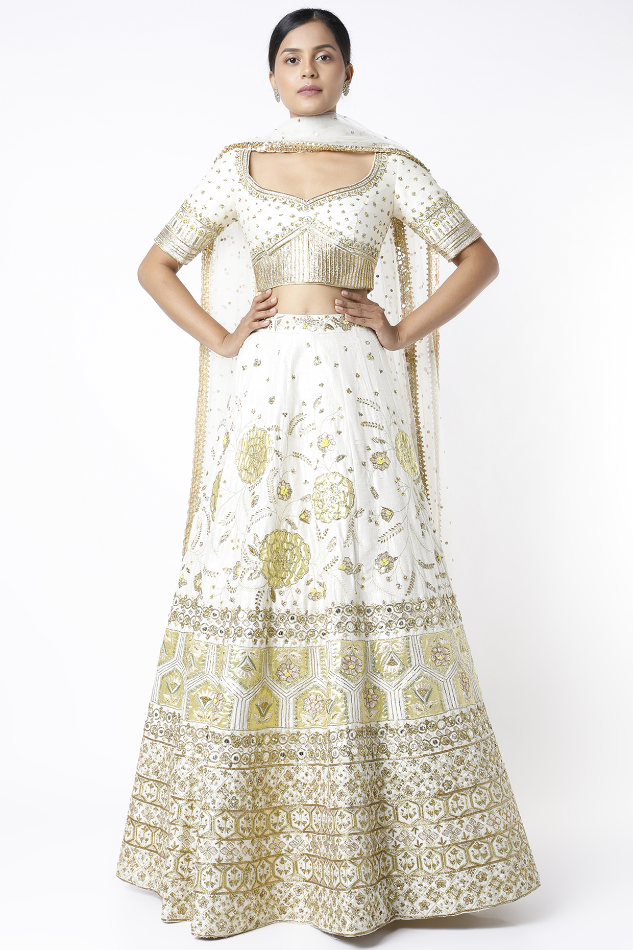 Ivory Sequins Embroidered Bridal Lehenga Set by Blue Lotus at Pernia's Pop Up Shop