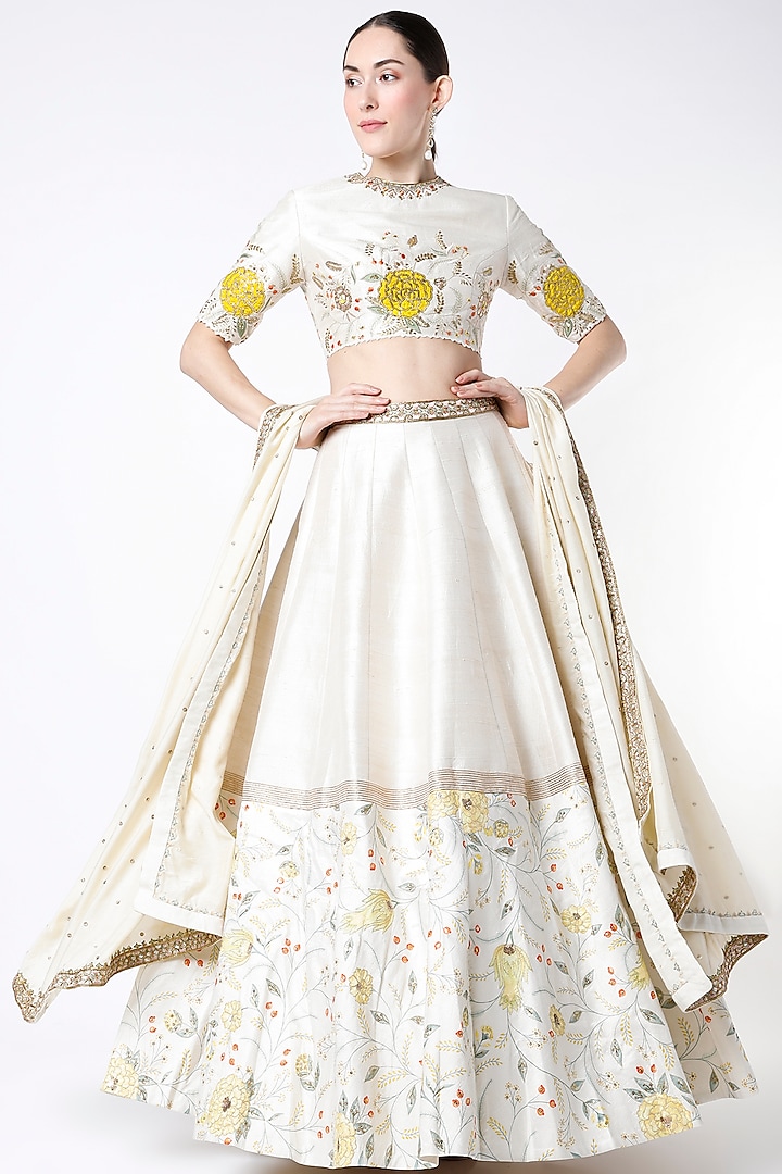 Ivory Embroidered Wedding Lehenga Set by Blue Lotus at Pernia's Pop Up Shop