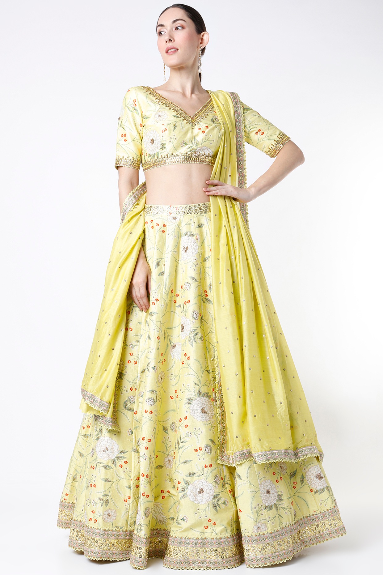 Pumpkin Seed Yellow Embroidered Wedding Lehenga Set by Blue Lotus at ...