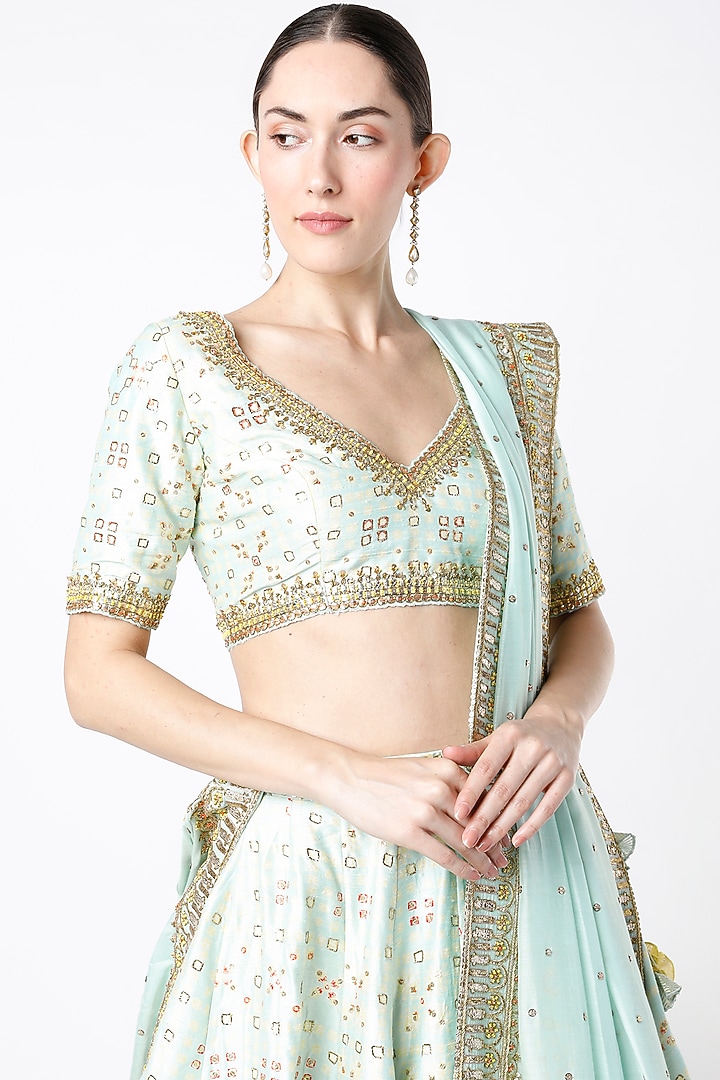 Mint Blossom Embroidered Lehenga Set