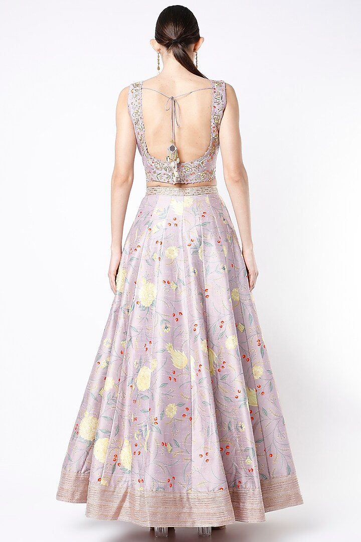 Pastel Lavender Embroidered & Printed Wedding Lehenga Set by Blue Lotus at Pernia's Pop Up Shop