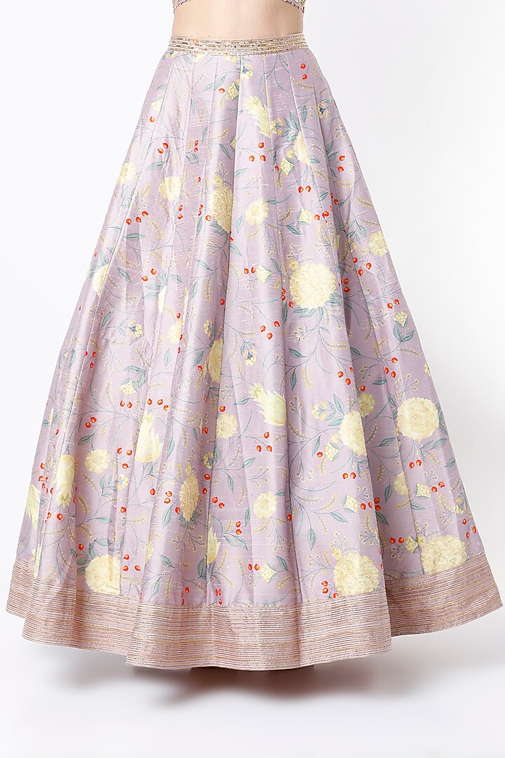 Pastel Lavender Embroidered & Printed Wedding Lehenga Set by Blue Lotus at Pernia's Pop Up Shop