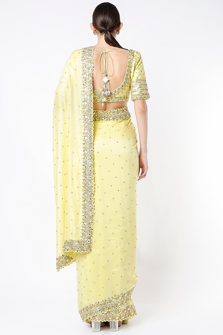 Gentle Yellow Embroidered Wedding Saree Set by Blue Lotus at Pernia's Pop Up Shop