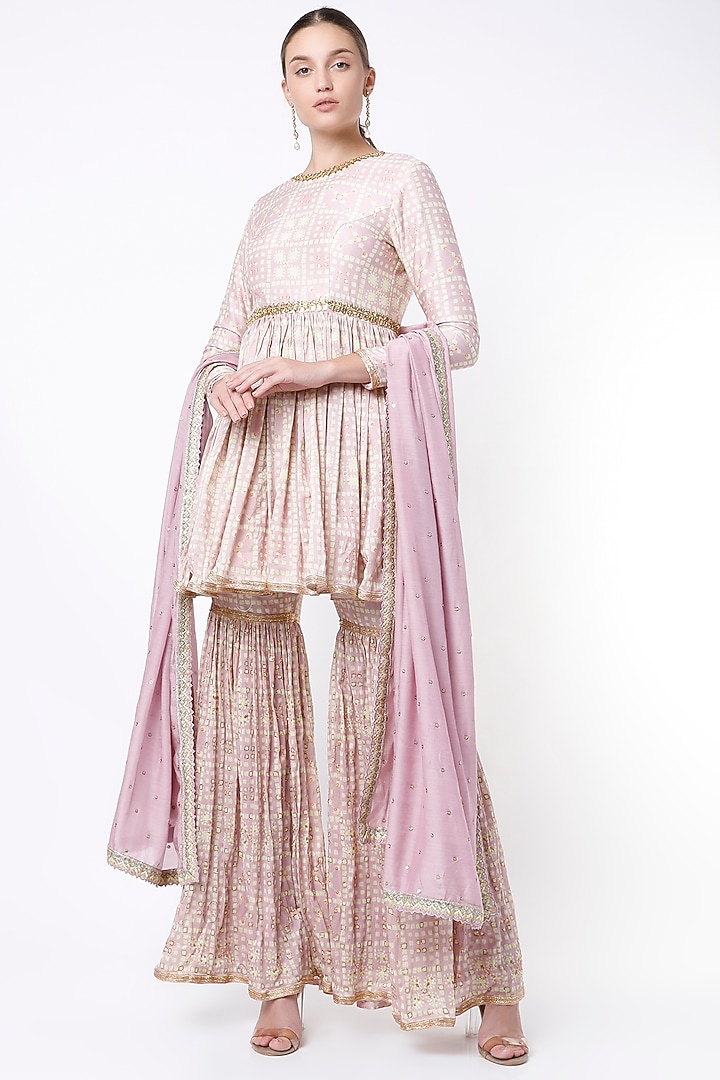 Lavender Printed Gharara Set by Blue Lotus at Pernia's Pop Up Shop