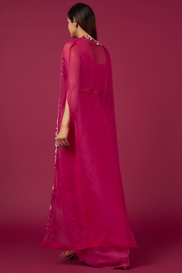 Hot Pink Organza Embroidered Cape Set by Blue Lotus at Pernia's Pop Up Shop