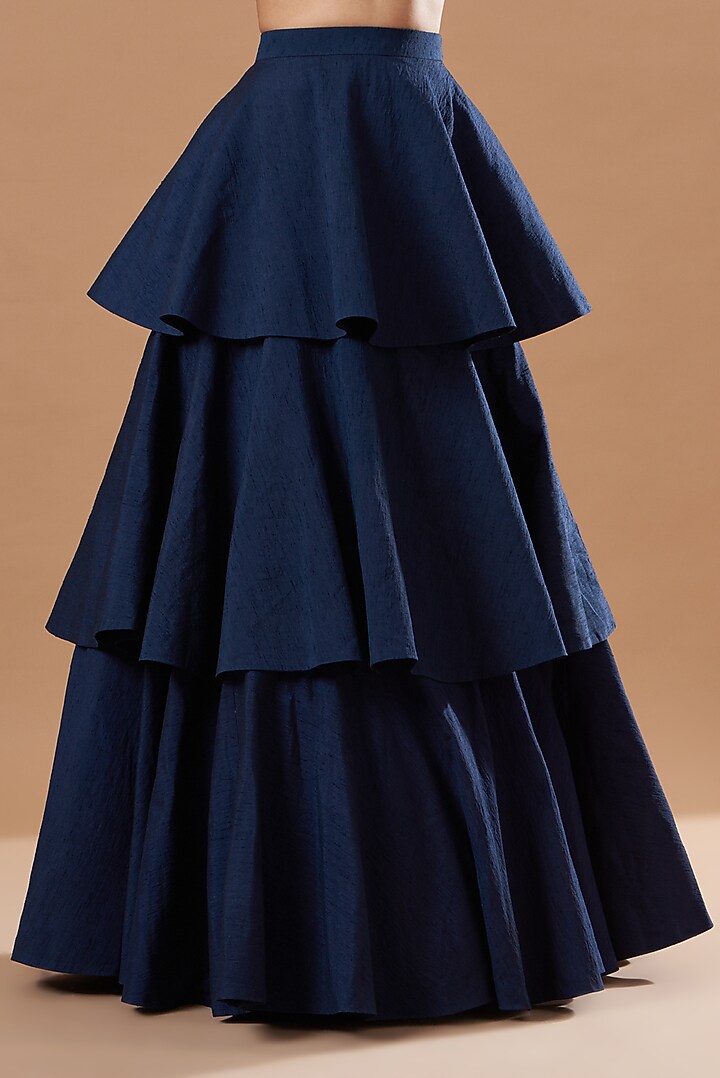 Midnight Blue Silk Layered Wedding Lehenga Set by Blue Lotus at Pernia's Pop Up Shop