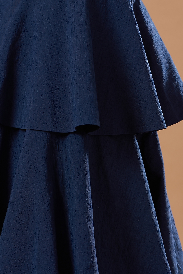 Midnight Blue Silk Layered Wedding Lehenga Set by Blue Lotus at Pernia's Pop Up Shop