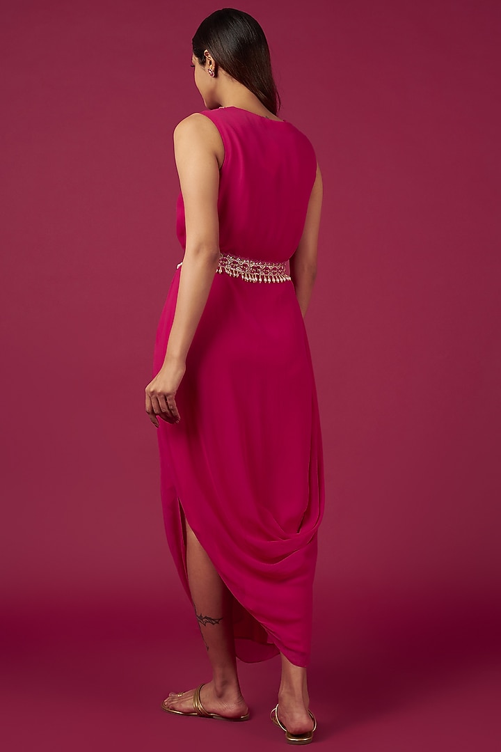 Hot Pink Georgette Cowl Summer Dress by Blue Lotus at Pernia's Pop Up Shop