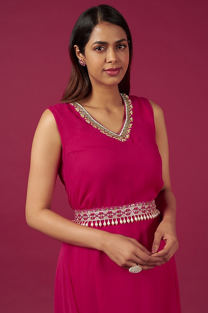 Hot Pink Georgette Cowl Summer Dress by Blue Lotus at Pernia's Pop Up Shop