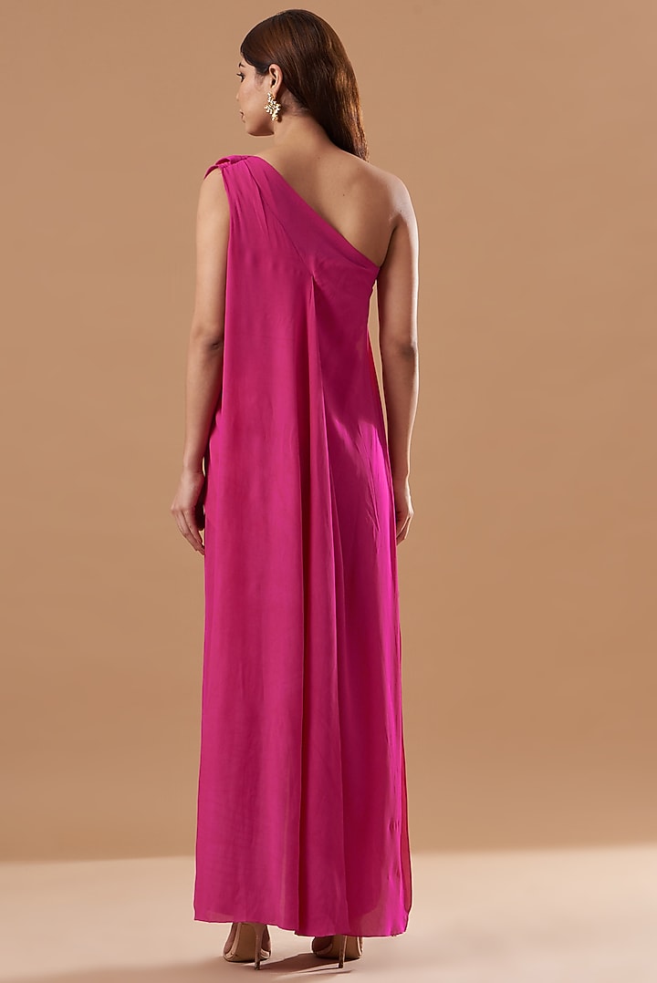 Hot Pink Georgette One-Shoulder Jumpsuit by Blue Lotus at Pernia's Pop Up Shop