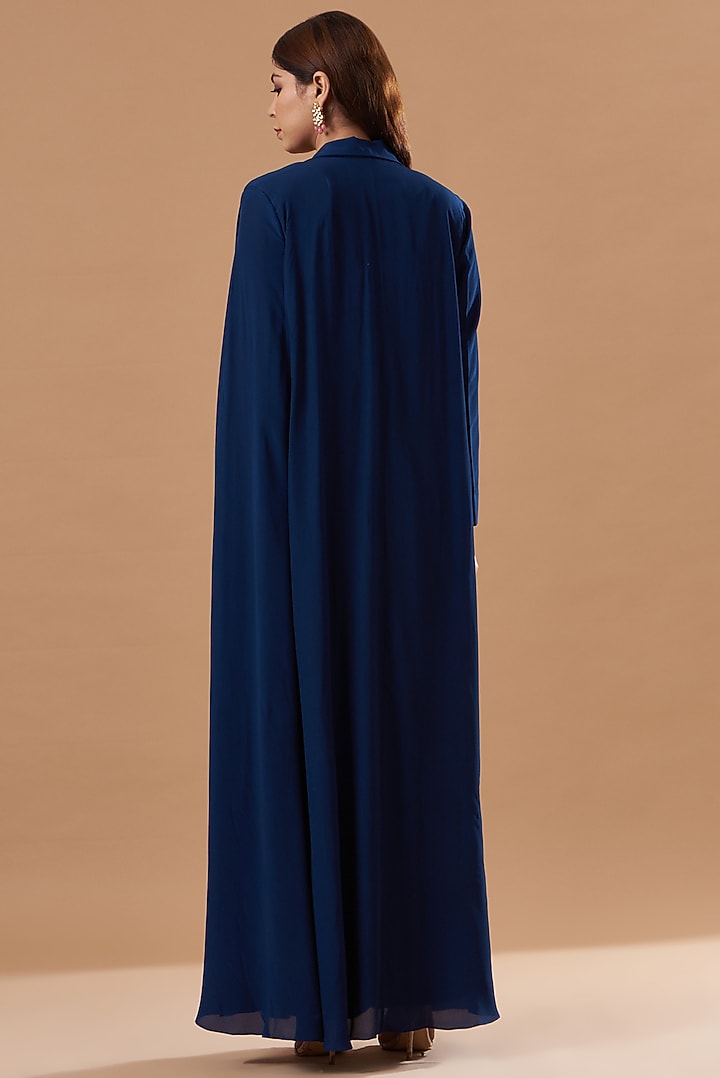 Midnight Blue Georgette Blazer Set by Blue Lotus at Pernia's Pop Up Shop