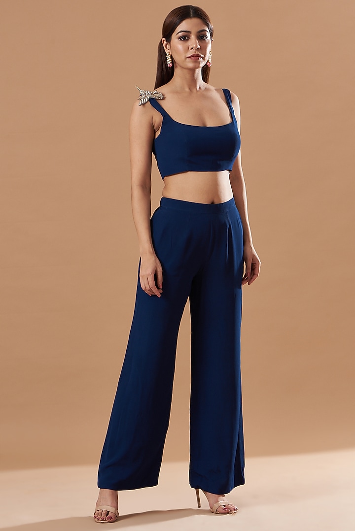 Midnight Blue Georgette Blazer Set by Blue Lotus at Pernia's Pop Up Shop