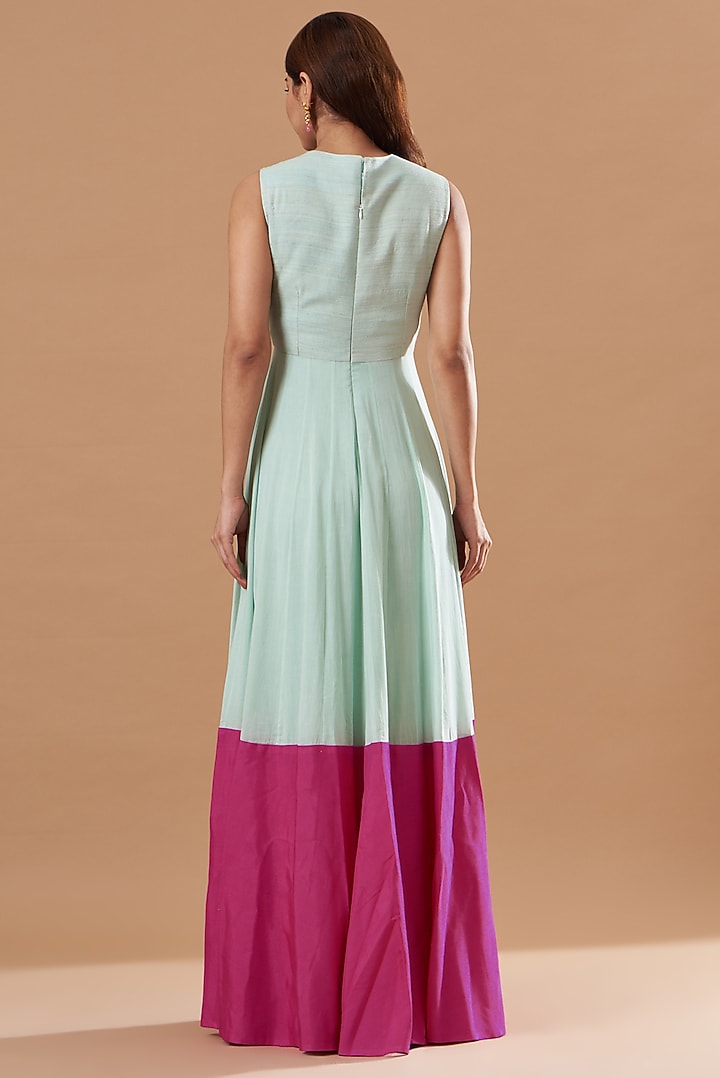 Powder Blue & Pink Cotton Party Wear Anarkali Set by Blue Lotus at Pernia's Pop Up Shop
