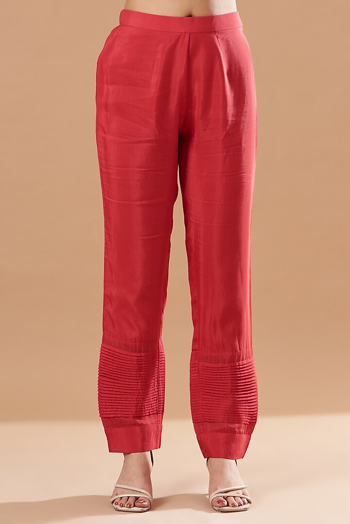 Red Silk Embroidered Kurta Set by Blue Lotus at Pernia's Pop Up Shop