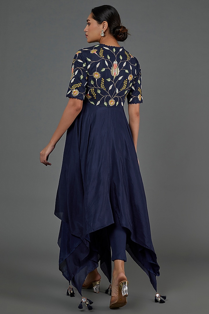 Blue Chennur Embroidered Asymmetrical Kurta by Blue Lotus at Pernia's Pop Up Shop
