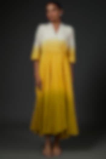Yellow & White Ombre Khadi Dress by Blue Lotus
