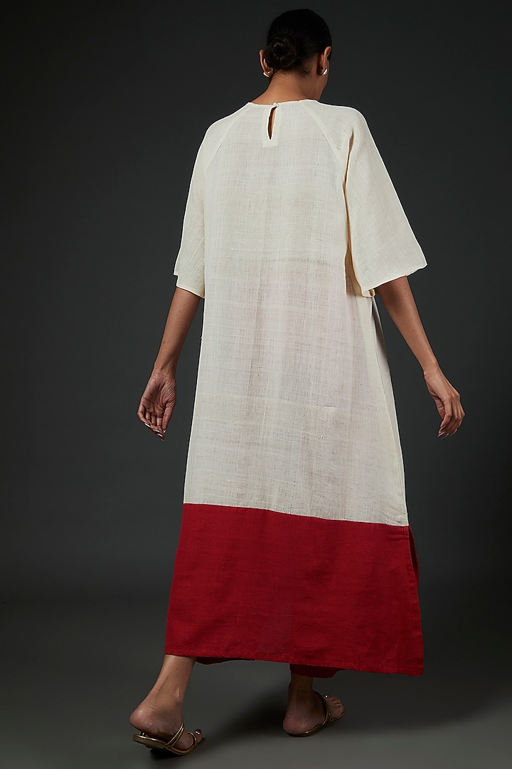 Red & White Khadi Color-Blocked Co-Ord  Set by Blue Lotus at Pernia's Pop Up Shop