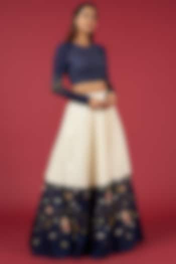 Ivory Silk Embroidered Skirt Set by Blue Lotus